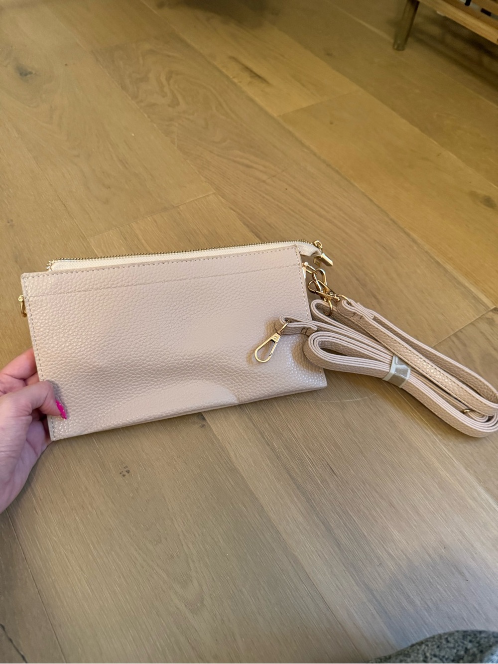 Women’s Beige Leather Crossbody Clutch - Neutral Style